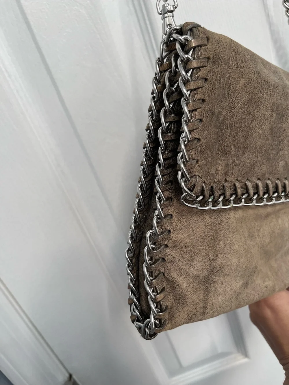 Michael Kors Distressed Leather Chain Trim Shoulder Clutch HandBag - Picture 4 of 17
